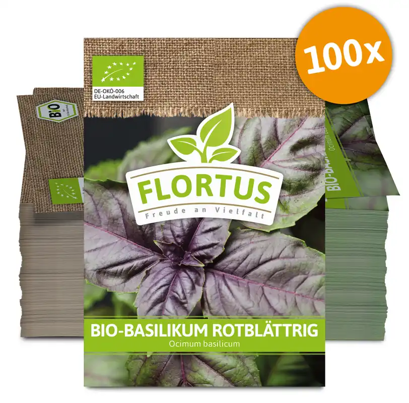 Rabatt Basilikum rotblättrig (100 Tütchen) | BIO Basilikumsamen von FLORTUS