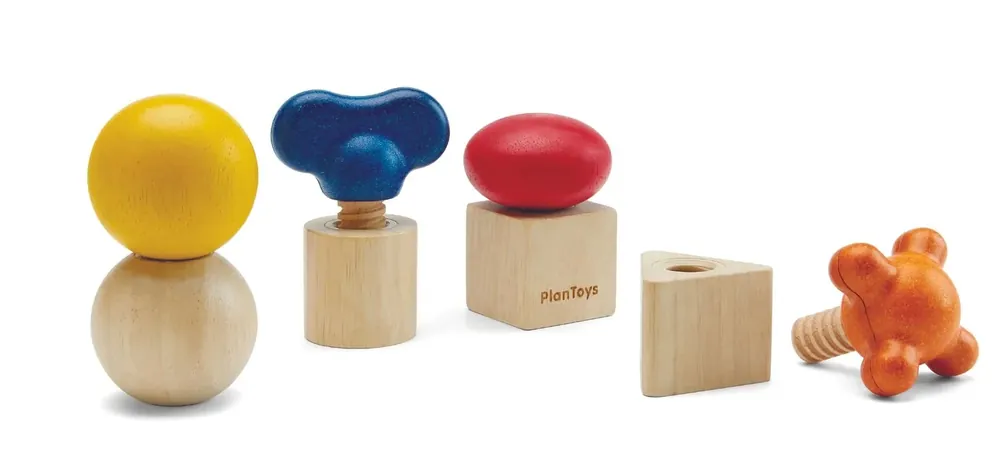 Must-Have Plan Toys - Motorikspielzeug - Schrauben und Muttern, Gummibaumholz