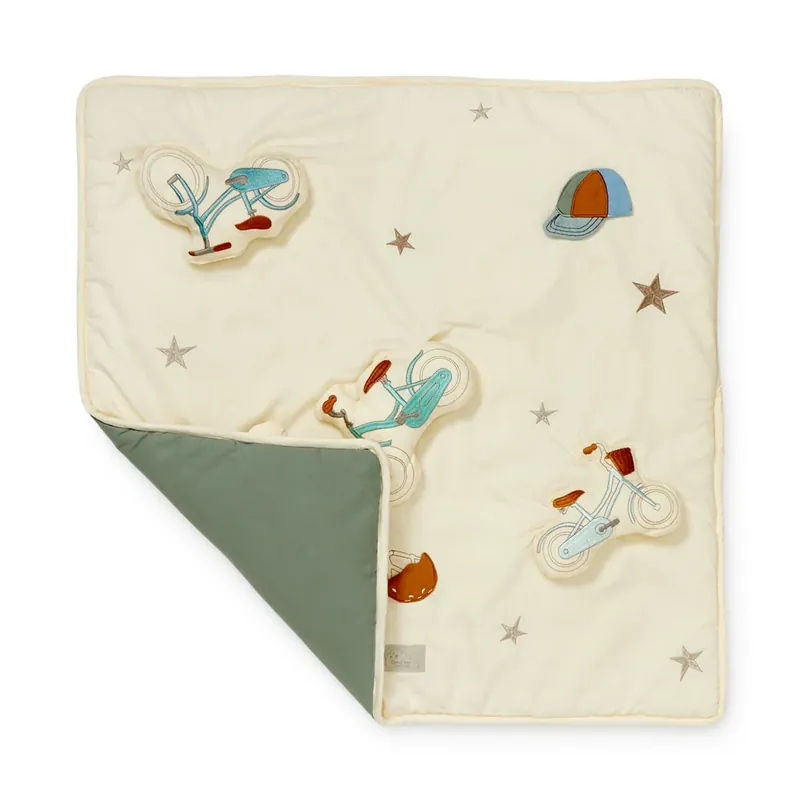 Highlight Spielteppich Baby Bio-Baumwolle, Fahrrad-Motiv, 80 x 80 cm