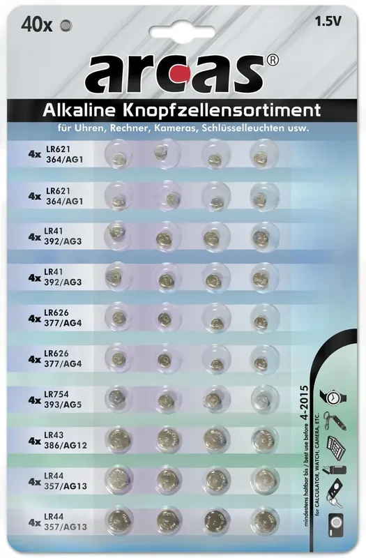 Top-Preis Alkaline Knopfzellensortiment - 40-teilig