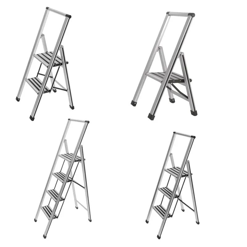 Alu-Design Klapptrittleiter 3-stufig Silber, rutschfeste Haushaltsleiter, Sicherheits-Stehleiter Versand Am Gleichen Tag