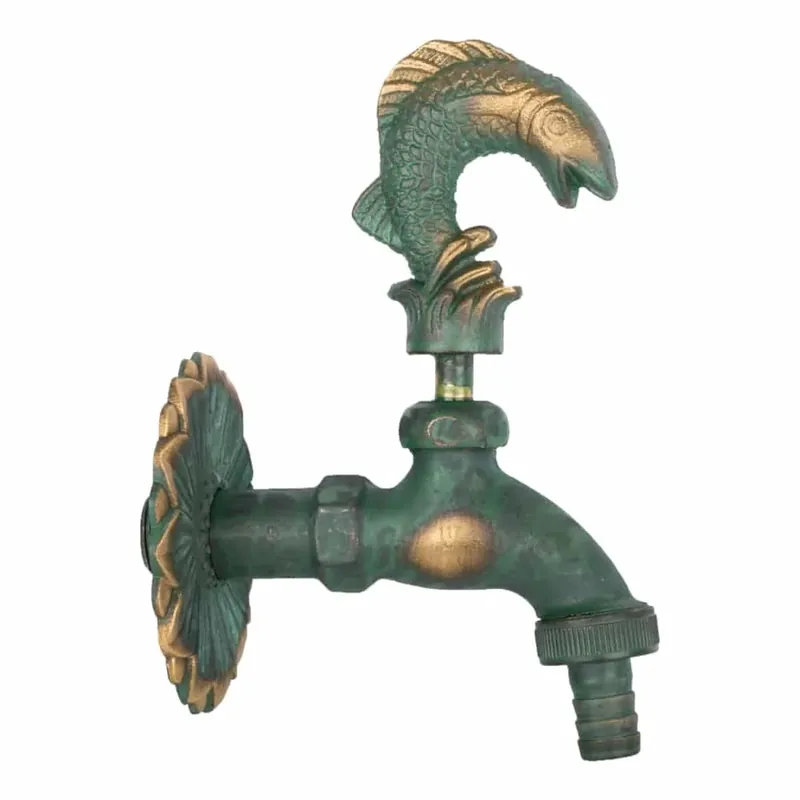 Auslaufventil 1/2 Zoll, Nostalgie Auslaufventil Fisch, Messing patiniert Markenprodukt