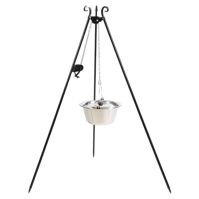 Preisknaller Feuertopf Dreibein Set, mit Edelstahl Kessel 14L, Grill