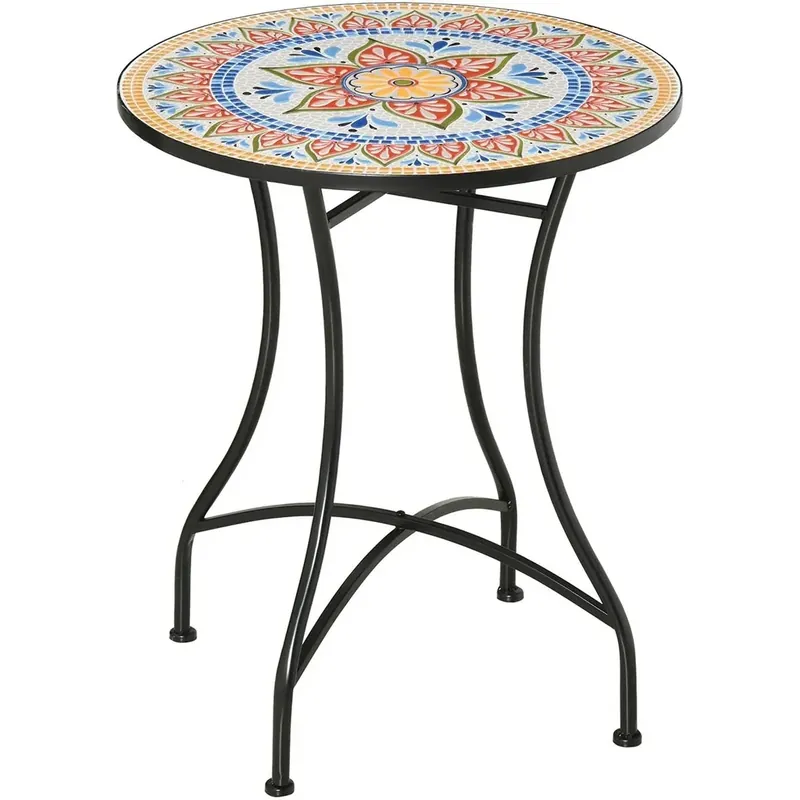Garten Mosaik Runder Bistrotisch Keramik Metall Rot+Blau+Weiß Ø60 cm Kostenloser Versand